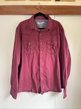 Wrangler Retro Premium Snap Down Long Sleeve Shirt 100% Cotton